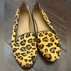 J.CREW Women's Animal Print Slip-On Flats Size 8 Fur Upper Leather Sole